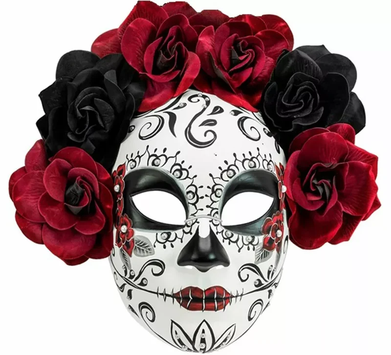 Máscara Día de Los Muertos con Rosas Universal Adulto