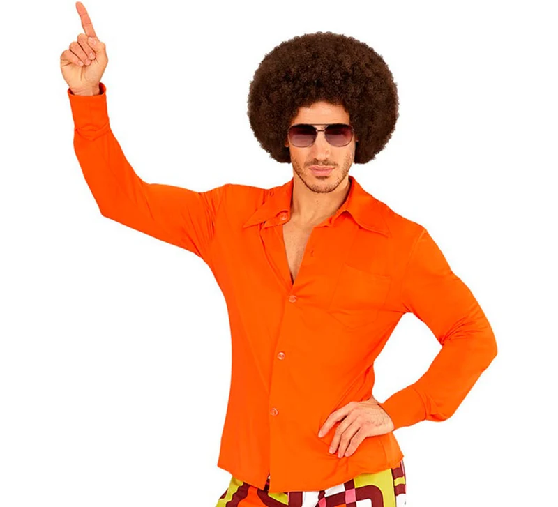 Camisa Disco Años 70 naranja para hombre XXL