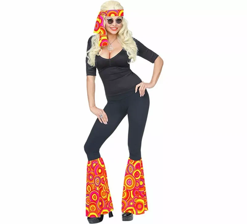 Kit Hippie Años 70 Burbujas naranjas adulto: Banda y Calentadores Sin talla