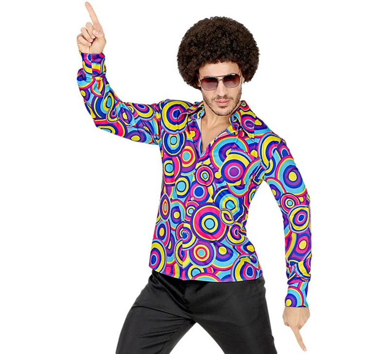 Camisa Disco Estampada de los Años 70 para hombre S-M