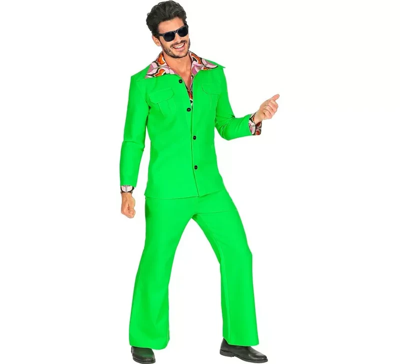 Disfraz de los años 70 Disco verde neón para hombre M