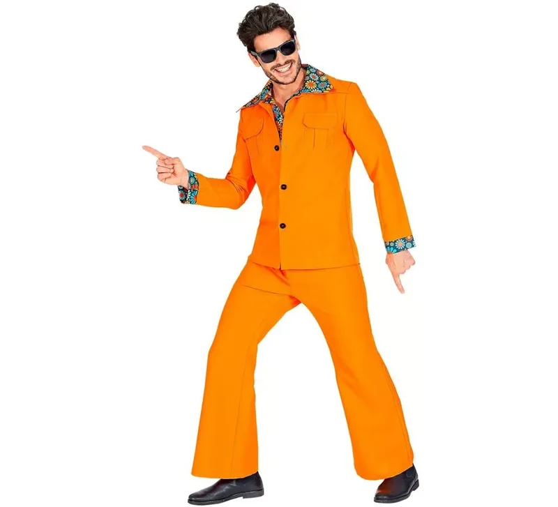 Disfraz de los años 70 Disco naranja para hombre XL