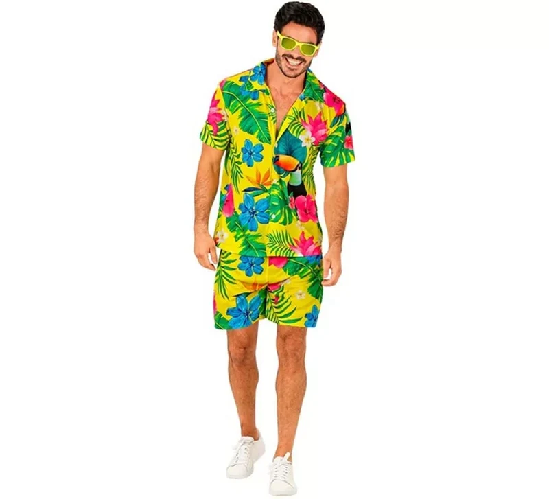 Conjunto de Verano con Estampado de Tucán: Camisa y Shorts para hombre L/XL