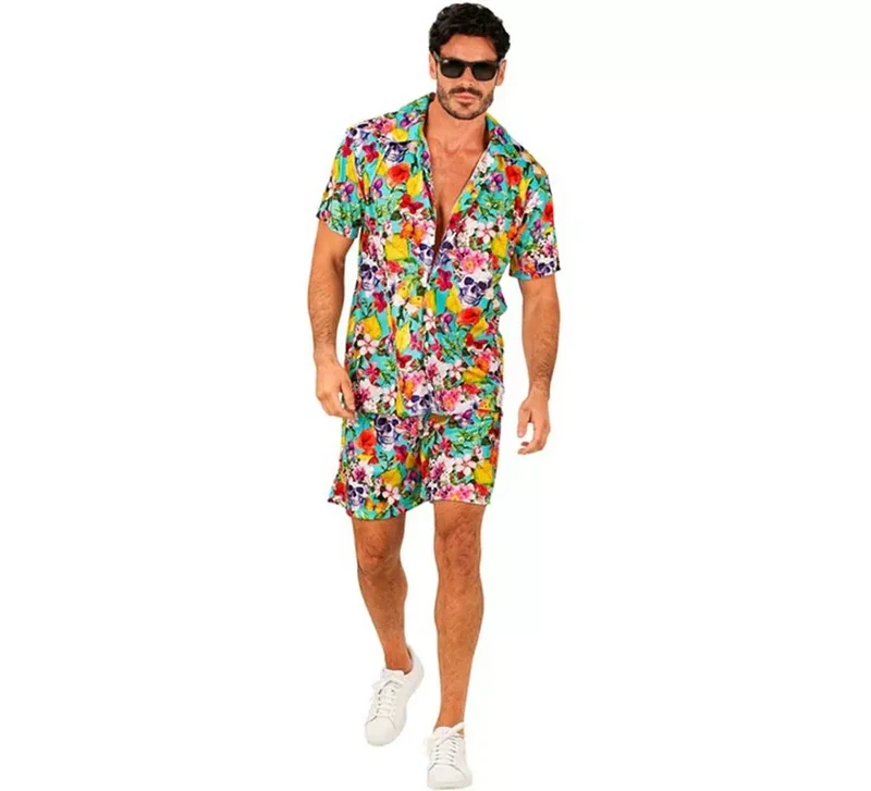 Conjunto de Verano con Estampado de Calaveras: Camisa y Shorts para hombre XXL