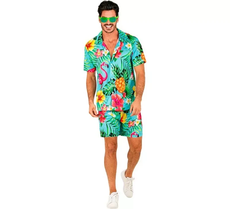Conjunto de Verano con Estampado Tropical: Camisa y Shorts para hombre S-M