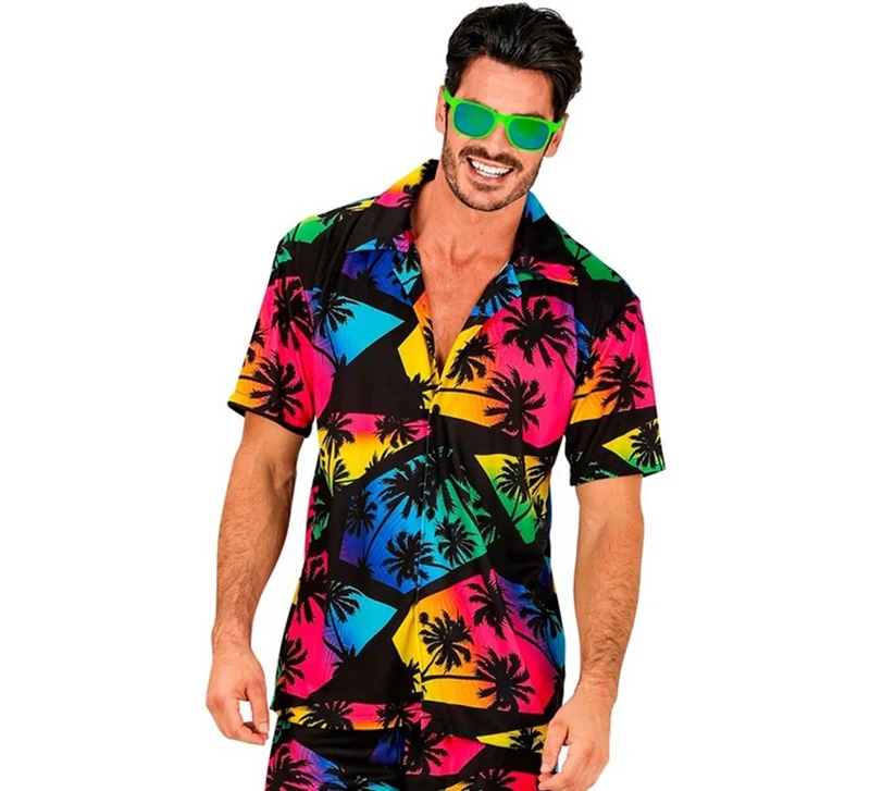 Camisa manga corta Hawaiana Estampado Palmeras para hombre XXL
