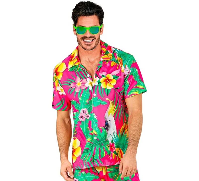Camisa manga corta Hawaiana Estampado Cacatúa para hombre S-M
