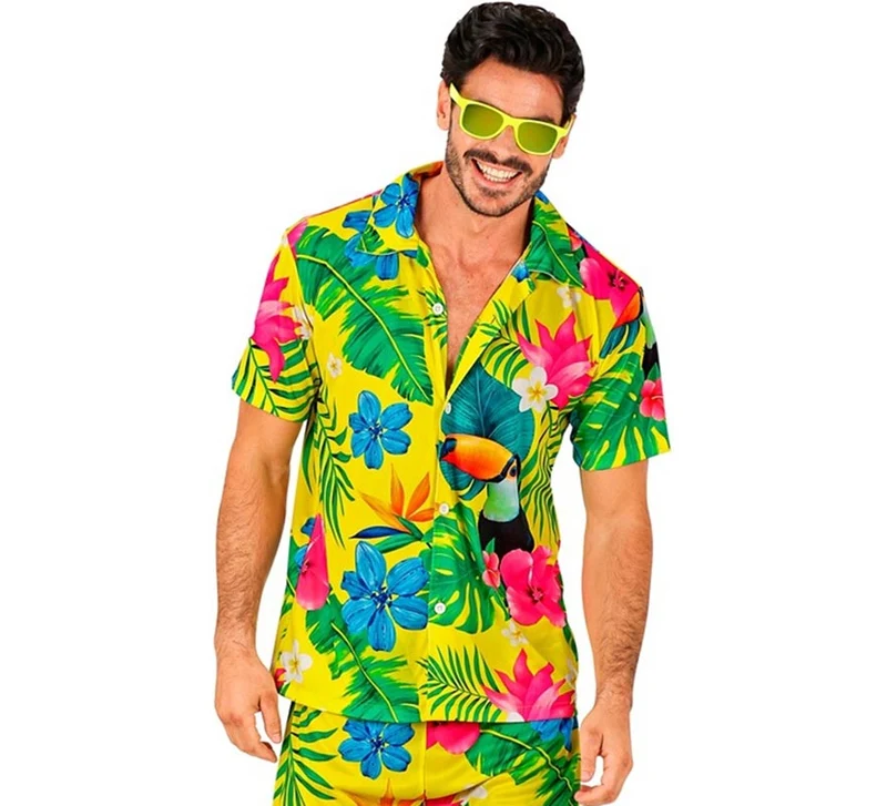 Camisa manga corta Hawaiana Estampado Tucán para hombre S-M