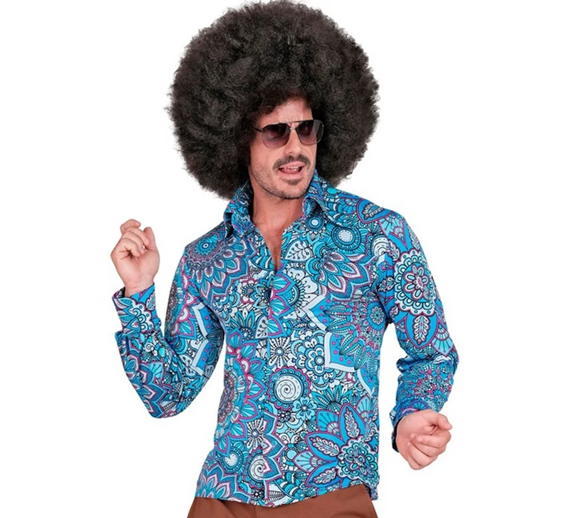 Camisa Hippie de los Años 60 azul para hombre L/XL