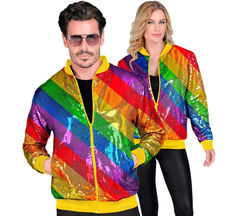 Bomber Moda franjas multicolor con lentejuelas para adulto S-M