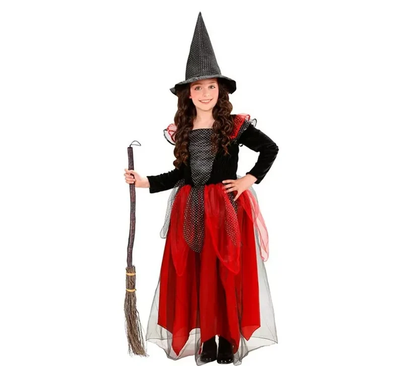 Disfraz de Bruja negro y rojo para niña y bebé 5-7A