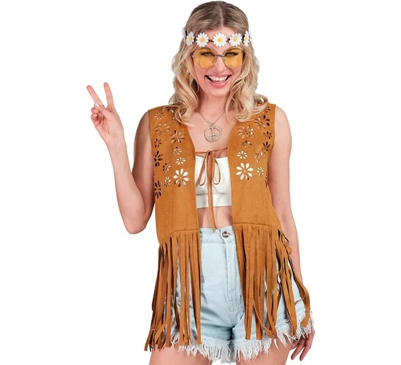 Chaleco Hippie con Flores marrón para mujer XXL