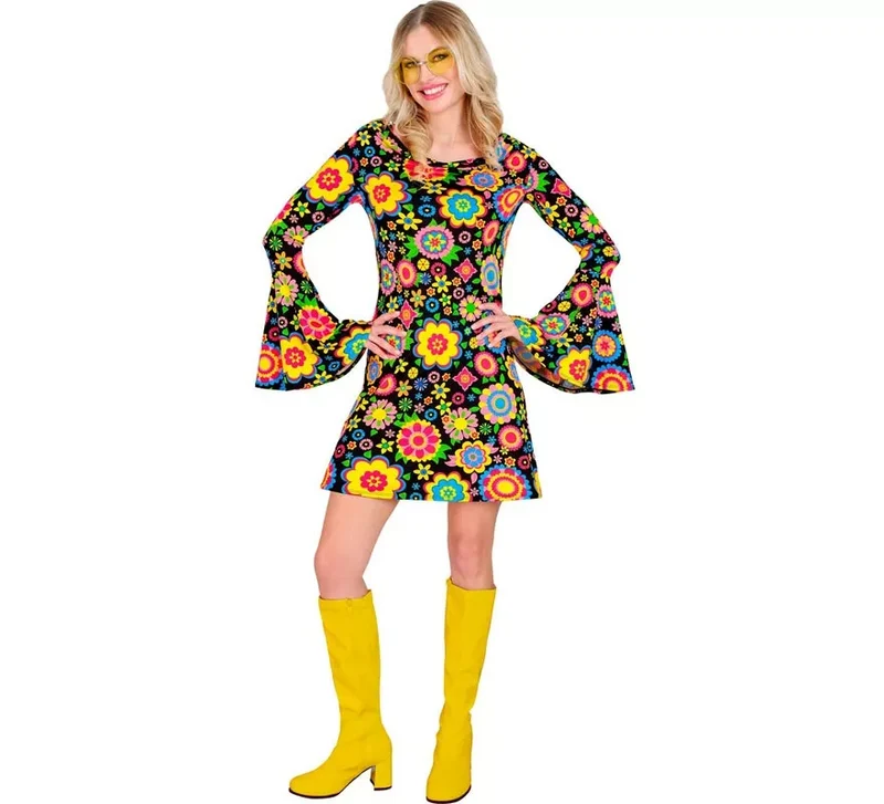 Disfraz de Hippie años 60 Flores Fashion para mujer L