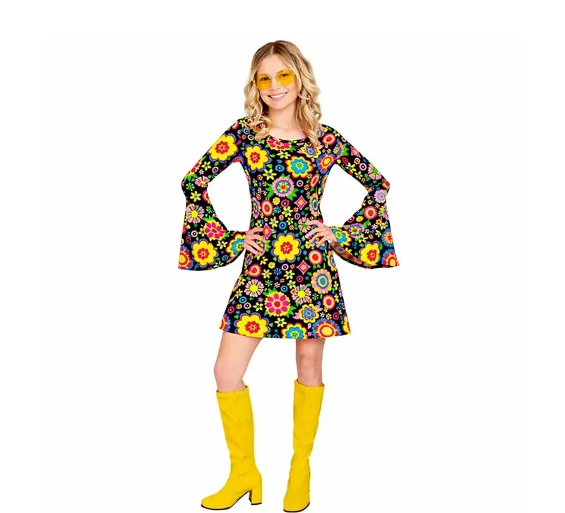Disfraz de Hippie años 60 Flores Fashion para mujer XS