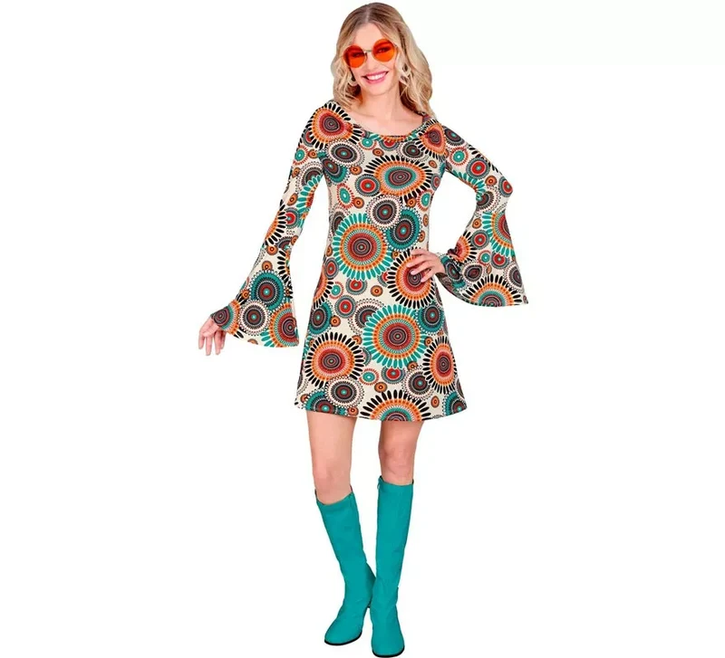Disfraz de Hippie años 60 Vintage para mujer XXL