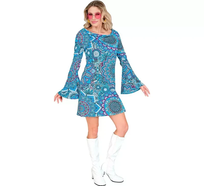 Disfraz de Hippie años 60 Mandala azul para mujer L