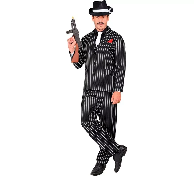 Disfraz de Gángster negro y blanco a rayas para hombre L