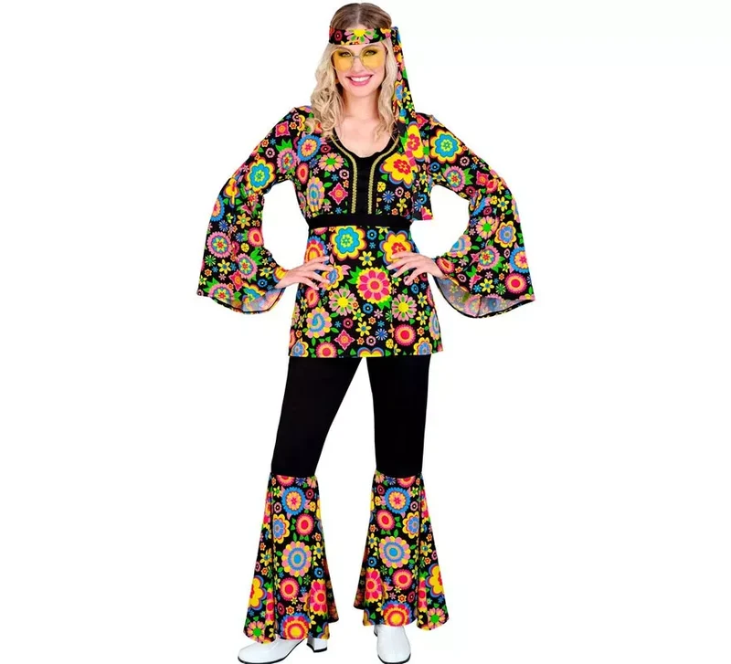 Disfraz de Hippie años 60 Flores y Mandalas para mujer L