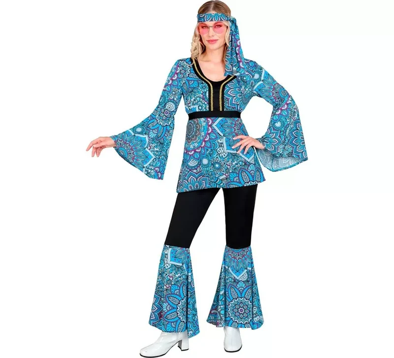 Disfraz de Hippie años 60 Mandala azul oscuro para mujer L