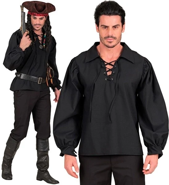 Historisches Hemd für Herren, schwarz L/XL