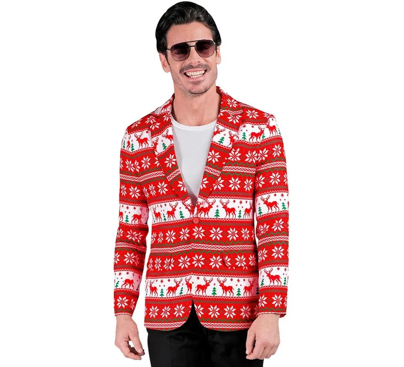 Chaqueta Feliz Navidad rojo y blanco para hombre L