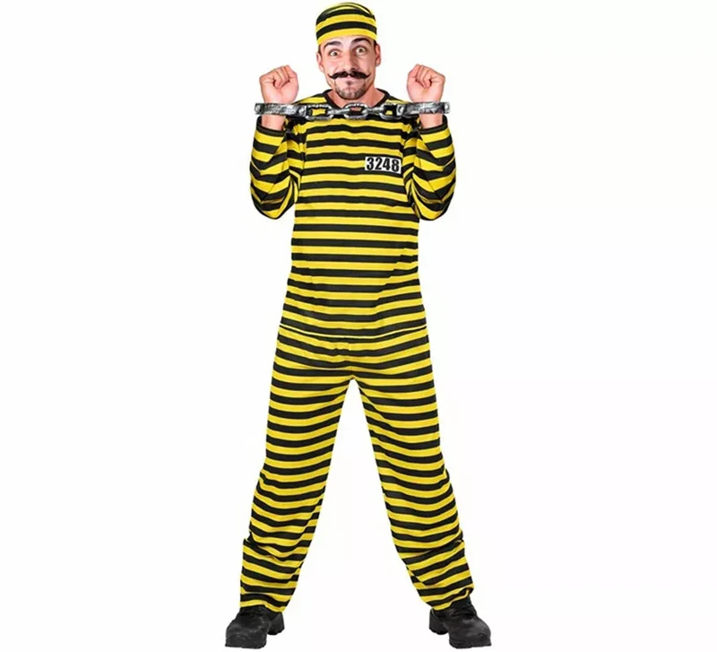 Disfraz de Preso a rayas amarillo y negro para hombre L