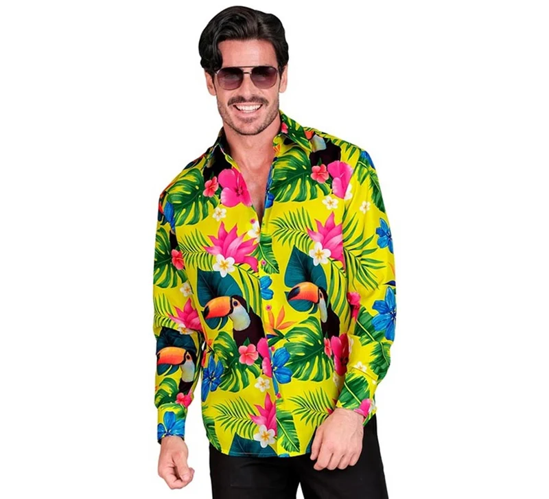 Camisa manga larga Hawaiana Estampado Tucán para hombre XXL