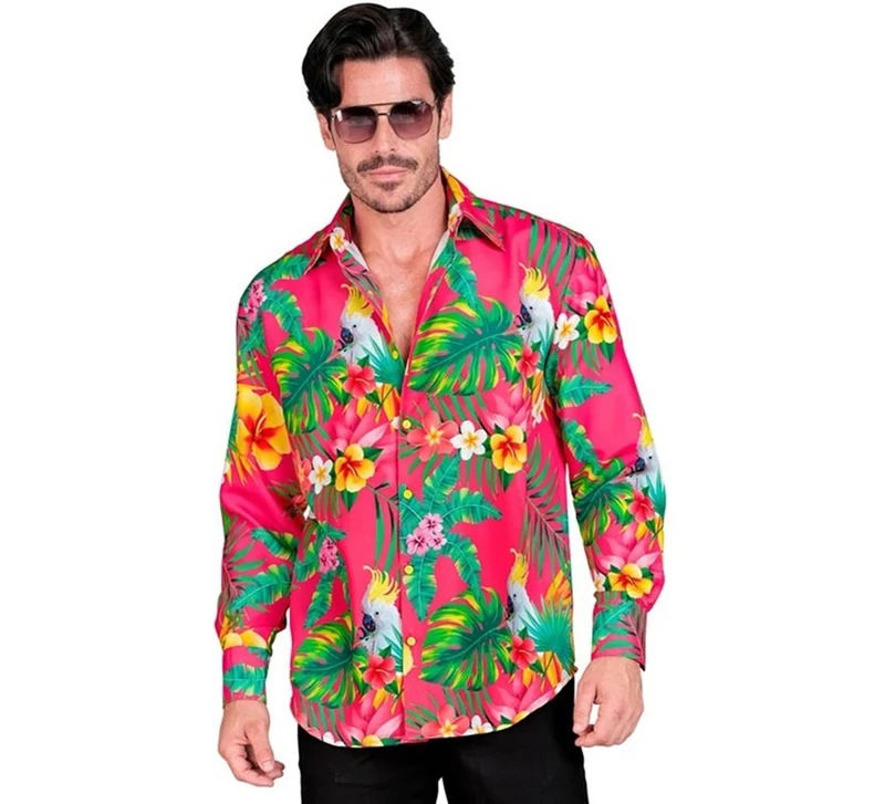 Camisa manga larga Hawaiana Estampado Cacatúa para hombre L/XL