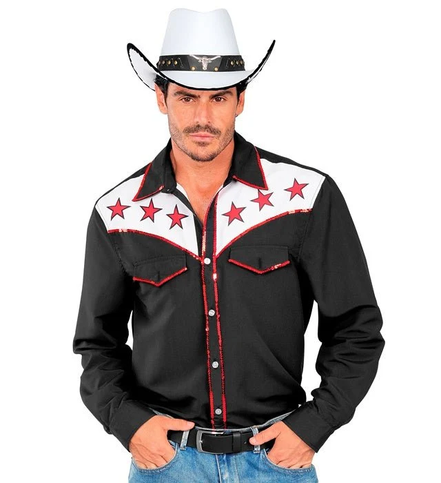 Cowboy-Bluse Rot Weiß Schwarz Herren XXL