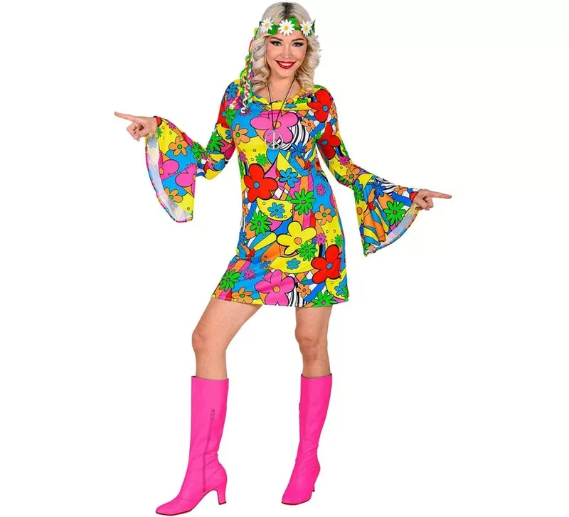 Disfraz de los años 60 Poder Floral para mujer XL