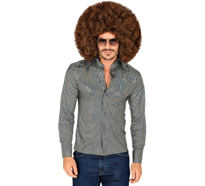 Camisa Disco Años 70 plateada para hombre L/XL