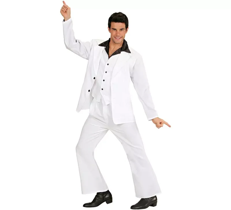 Disfraz de Fiebre Disco en traje blanco para hombre L