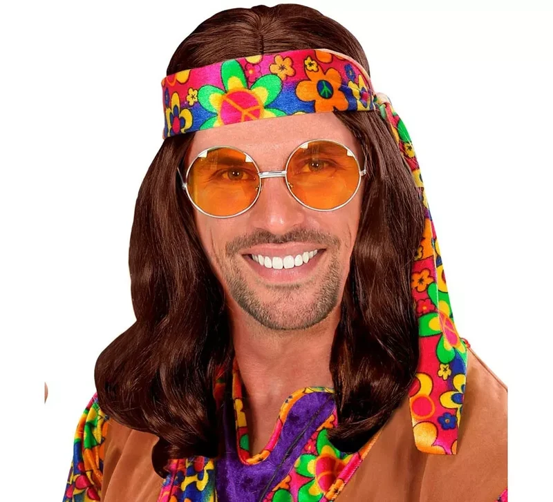 Peluca Hippie con Banda en varios colores adulto Marrón