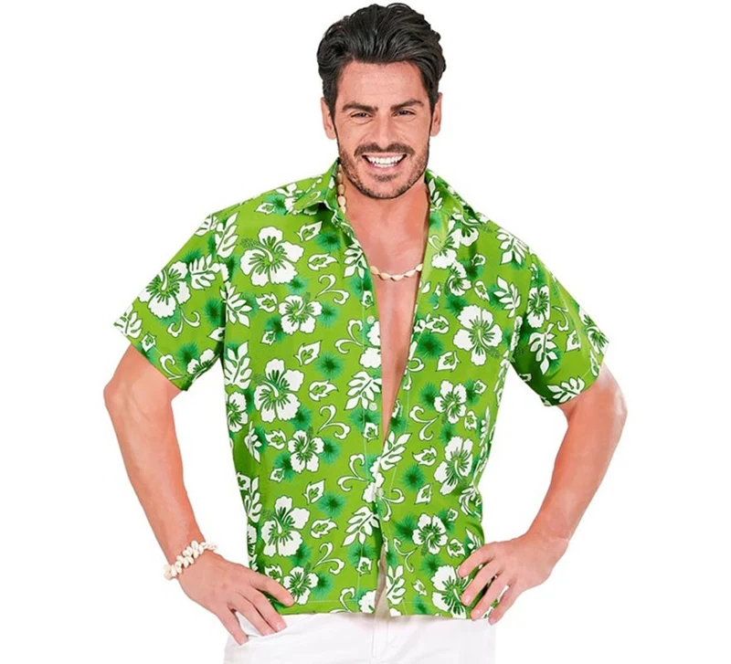 Camisa manga corta Hawaiana con Flores verde para hombre XXL