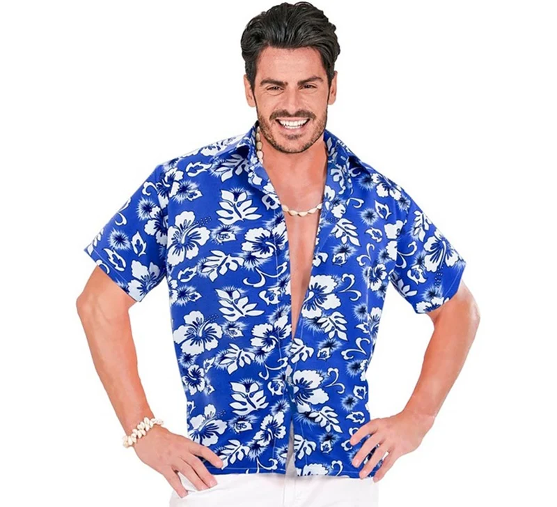 Camisa manga corta Hawaiana con Flores azul para hombre XL