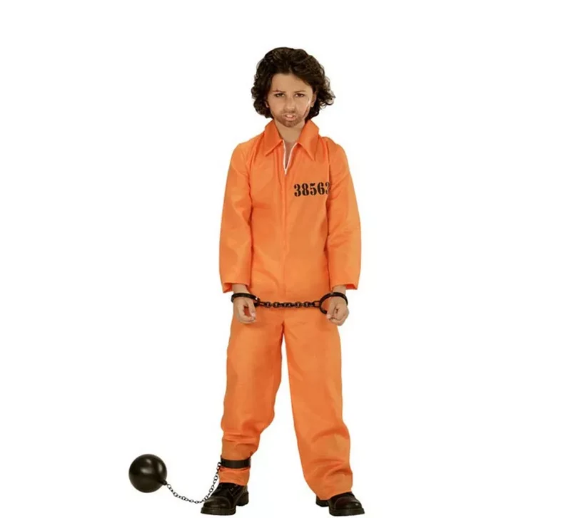 Disfraz de Preso con Identificación naranja para niño 14-16A (XS)