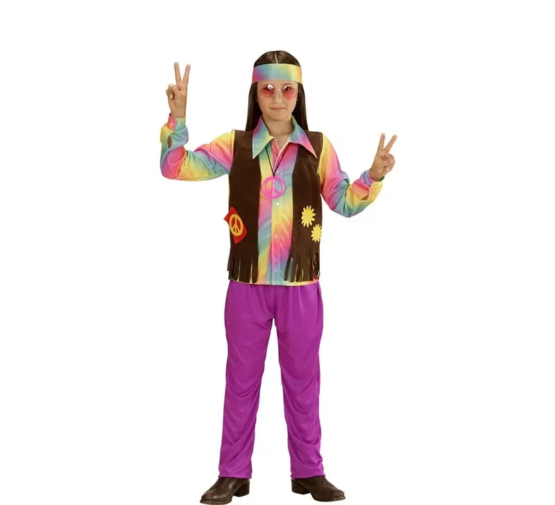 Disfraz de Hippie Arcoíris para niño y adolescente 5-7A