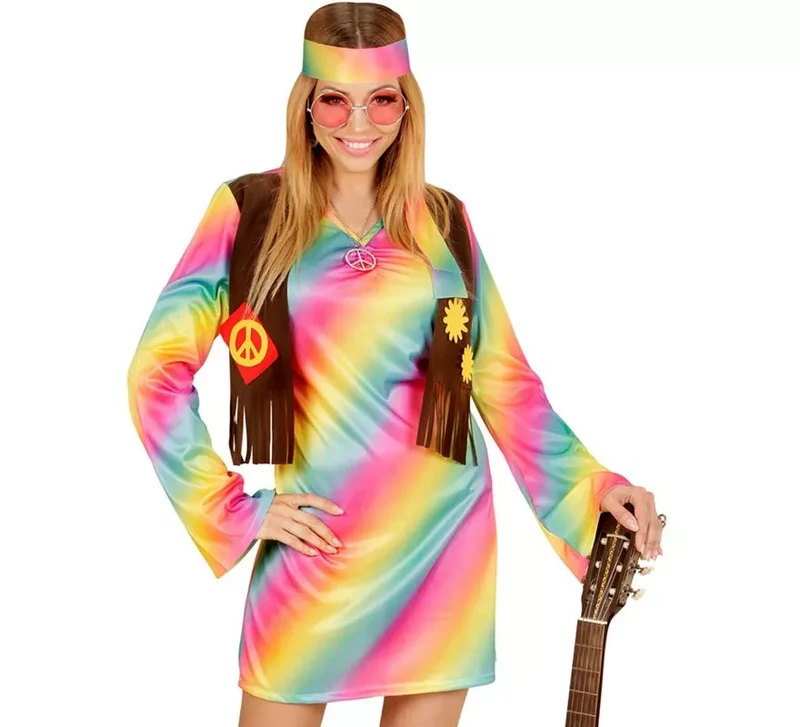 Disfraz de Hippie Arcoíris para mujer XL