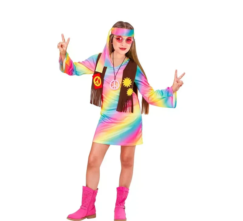 Disfraz de Hippie Arcoíris para niña y adolescente 11-13A