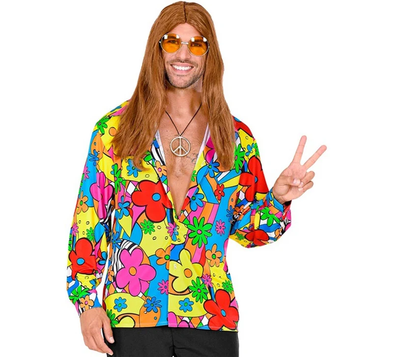 Camisa de Hippie de los Años 60 con Flores para hombre S