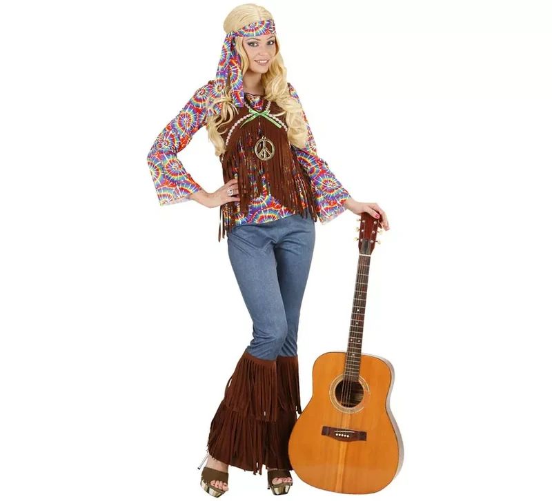 Disfraz de Hippie Psicodélica con chaleco para mujer L