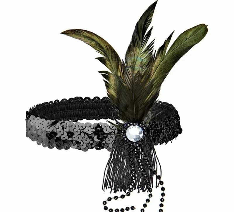 Cinta negra con Plumas de Cabaret Sin talla