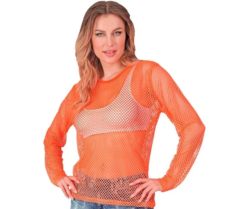 Camiseta manga larga de Malla naranja neón para mujer L/XL