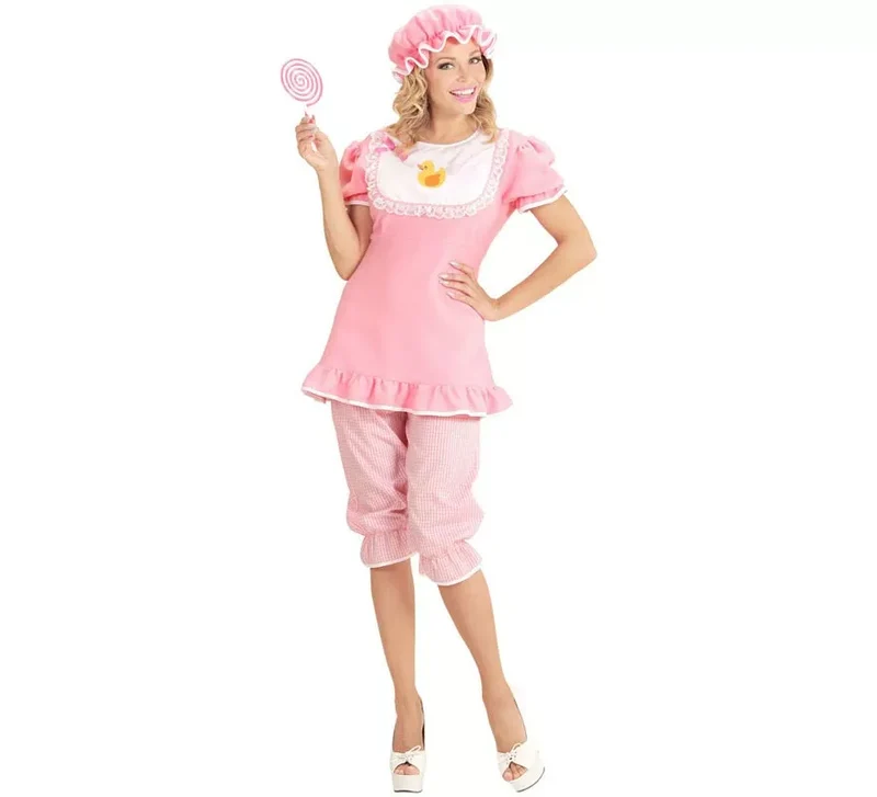 Disfraz de Bebé rosa con gorro para mujer M