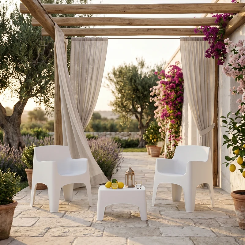Salottino "Portofino" struttura in polipropilene Bianco per veranda e giardino 2 Posti