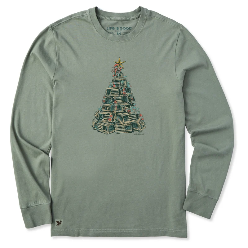 Men's Lobster Trap Christmas Tree Long Sleeve Crusher Tee Moss Green / XL / Crusher