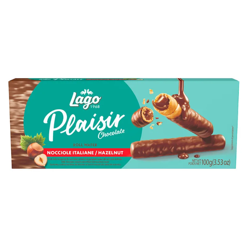 Galletitas Sabor Chocolate y Avellana 100 Grs Lago Barquillo Plaisir Chocolate Con Avellana Lago