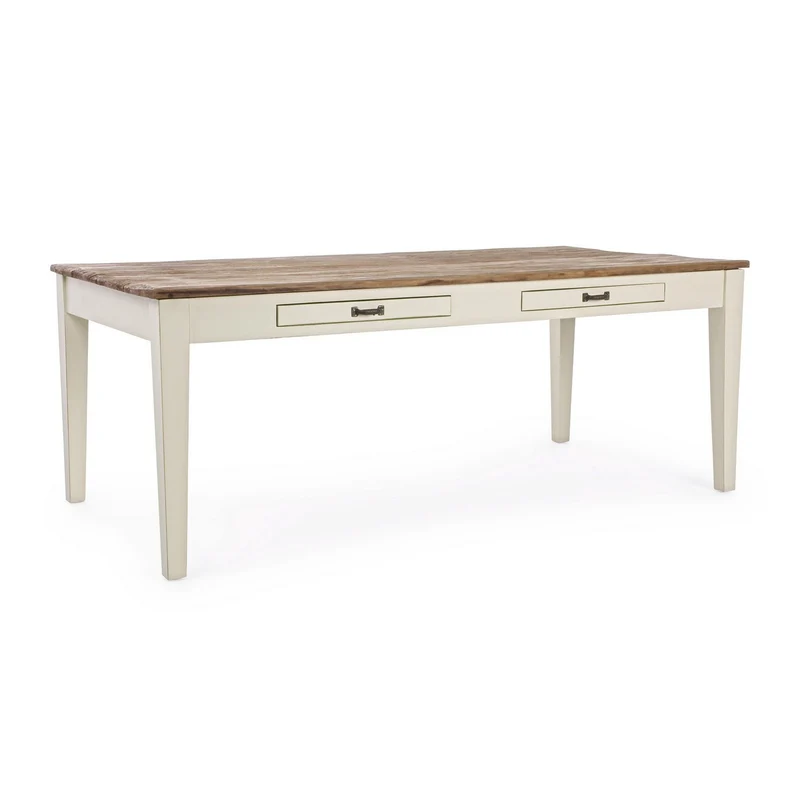 Tavolo rettangolare "Siena" con cassetti, struttura in legno Wadang, piano in teak 200 x 100 cm