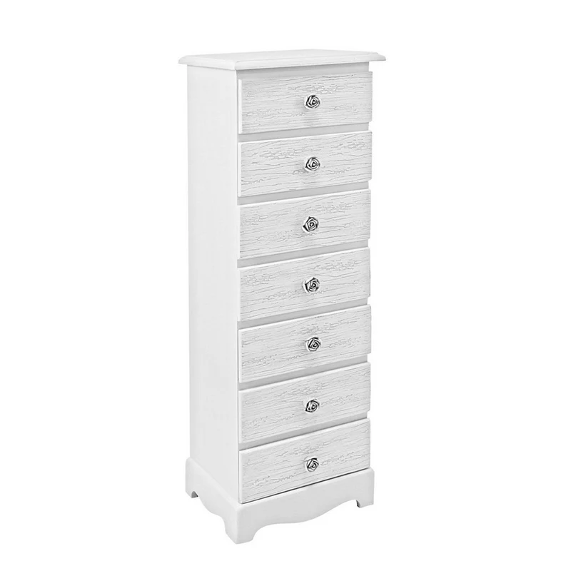 Cassettiera "Blanc" per interno, con Cassetti in Mdf Decapato Bianca 7 Cassetti - 29x23x89h cm