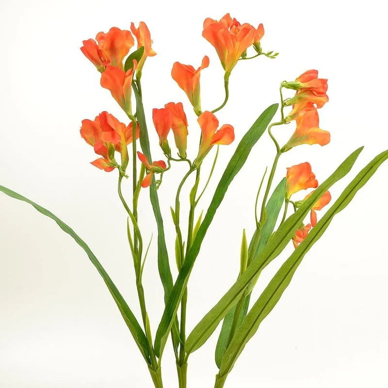 Fiore artificiale Fresia Arancio h 56 cm effetto realistico con foglie verdi